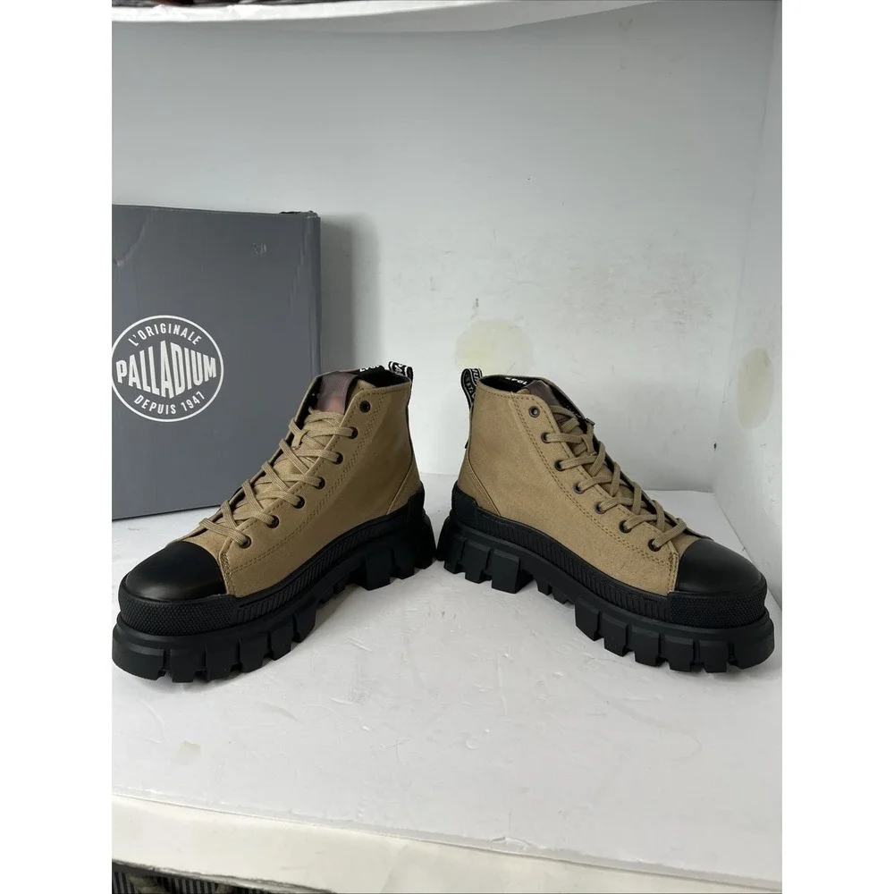 NEW~Palladium ~Women's Revolt Hi TX Platform Boot Size 8 Olive/Tan NEW IN BOX - Picture 5 of 7